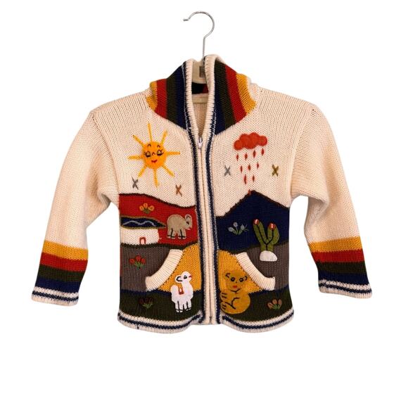 Unbranded Other - Sweater Kids Multicolor‎ Hand Knitted Wool 3D Hooded Long Sleeve Full Zip